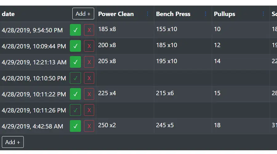 Workout Tracker application screenshot